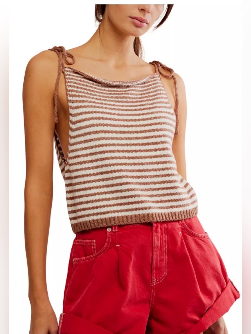 Free People Claire Tank Size Large NWT Striped Knit Tie Strap Tank